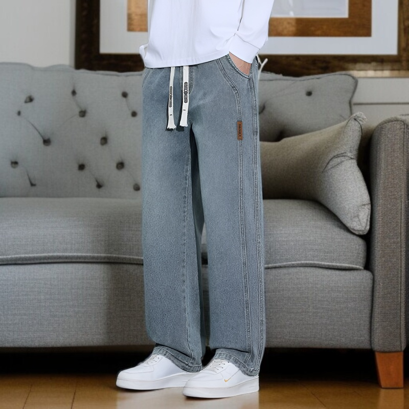 아메리칸 와이드 일자 청바지 봄 날씬해 보이는 와이드 청바지 캐주얼 노라인 청바지 남 와이드 일자 청바지