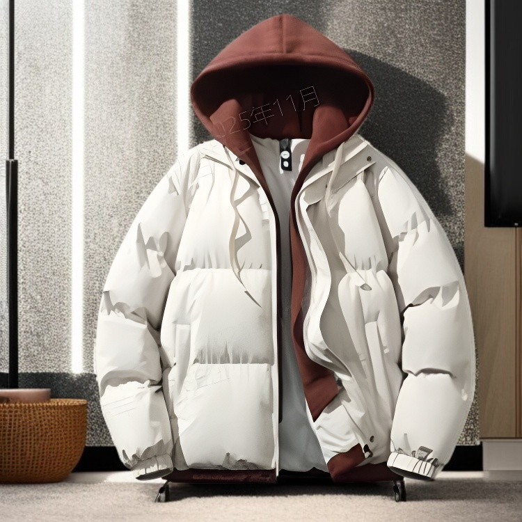 カップル用厚手パディングコート ルーズフィット パン型コート フェイクツーピース パンパディング