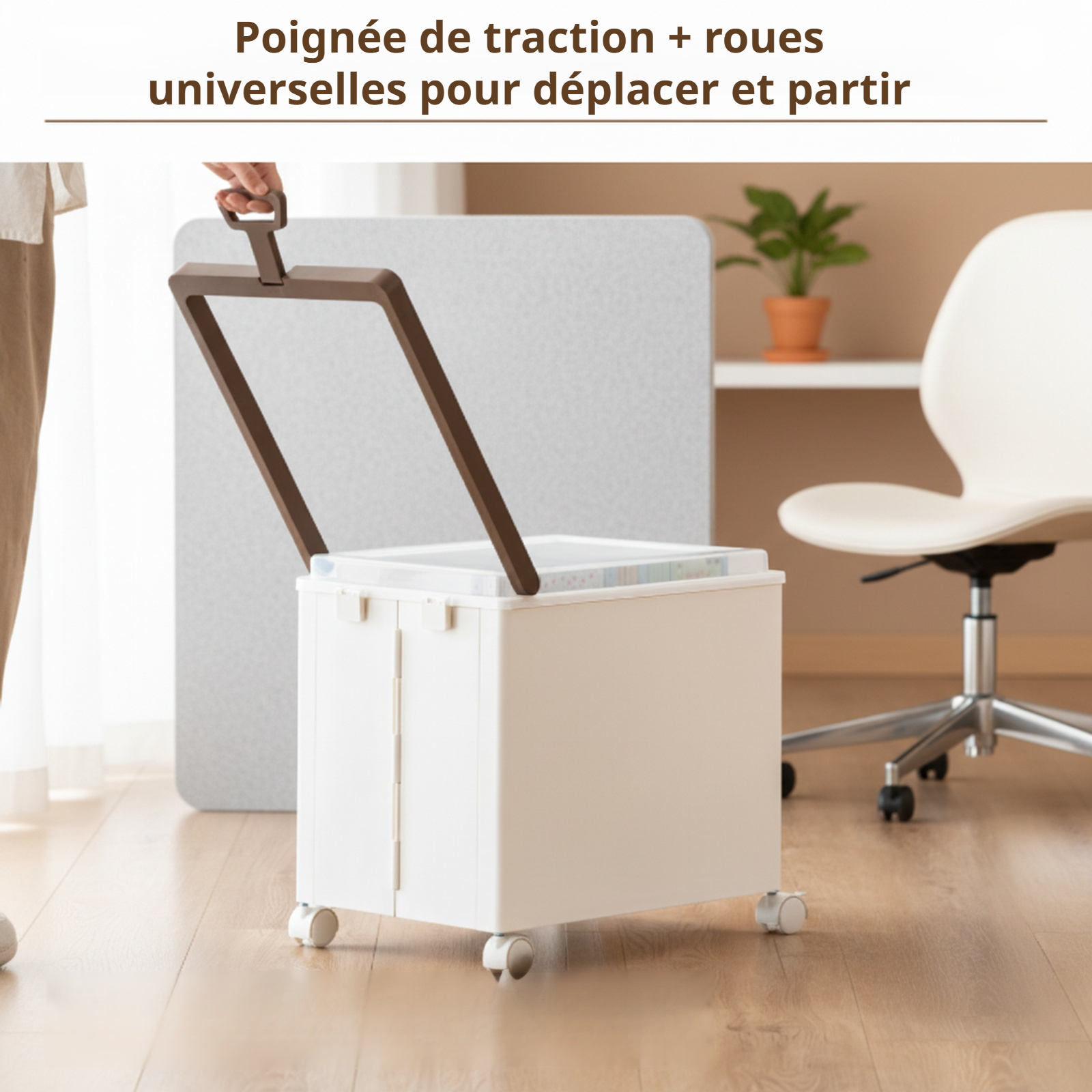 Chariot portable à roulettes avec couvercle pour sous le bureau
