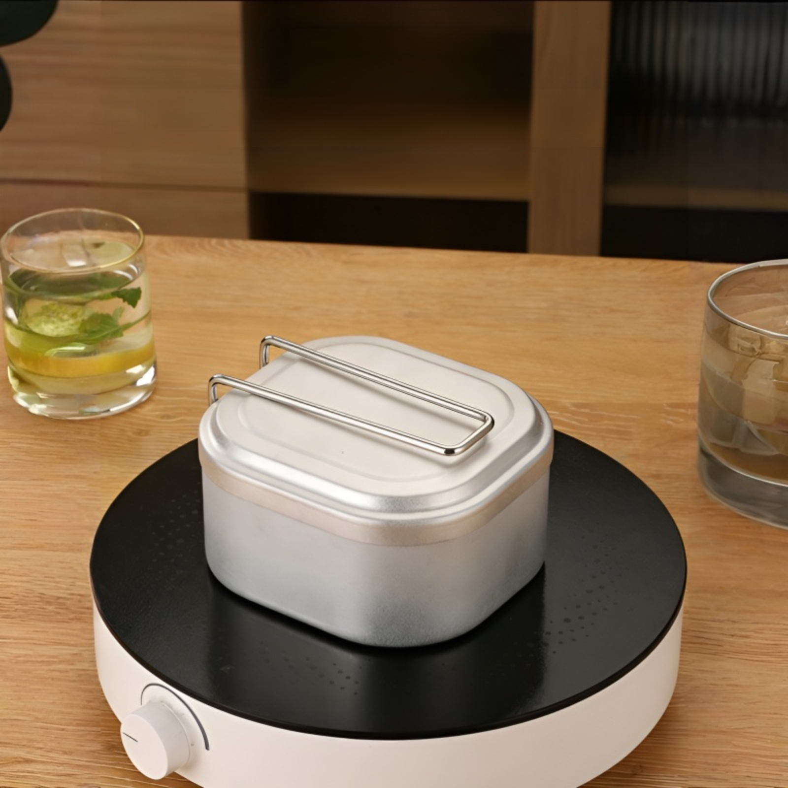 휴대용 올알루미늄 사각 도시락통, 손잡이 포함, 야외 피크닉 및 식품 보관에 적합