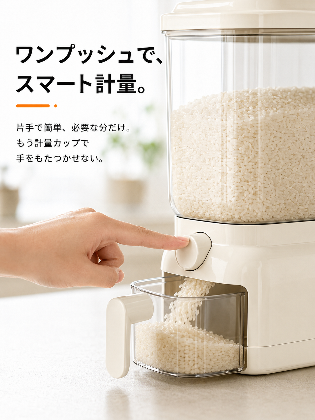 家庭用防虫・防湿米箱 スリムタイプ食品グレード穀物保存桶 押し出し式密封米びつ