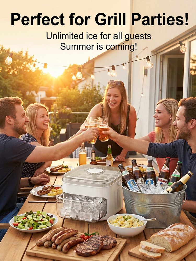 No dirty hands — large-capacity ice maker with a free ice scoop included.