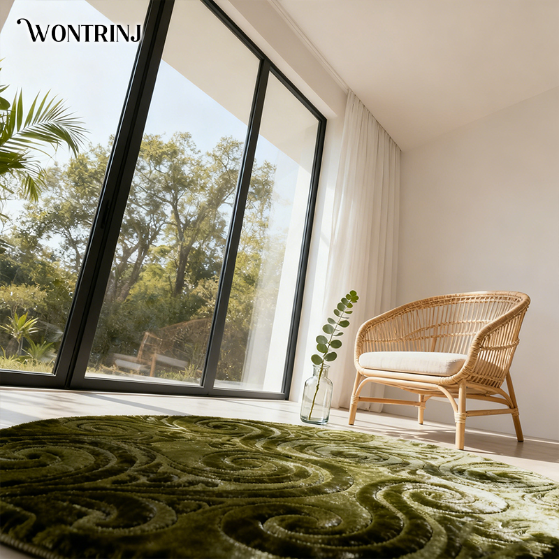 พรมกลมสไตล์ป่าสีเขียว