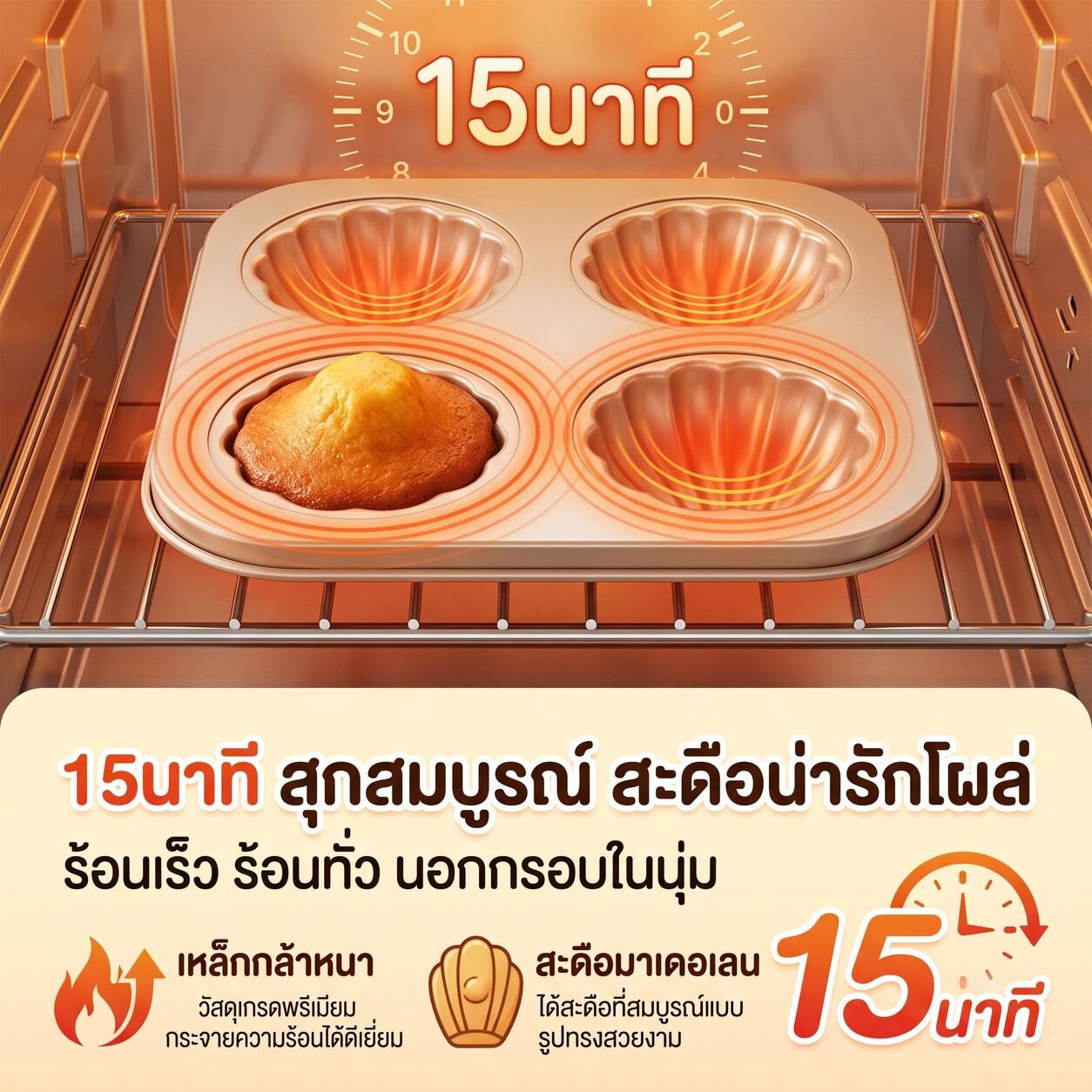 ถาดอบมาดแลนแบบลึก 12 หลุม เคลือบซิลิโคน 