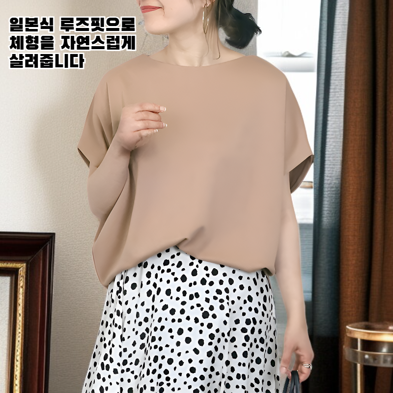 여성 여름 솔리드 박쥐소매 티셔츠 일본 루즈핏 데일리 상의
