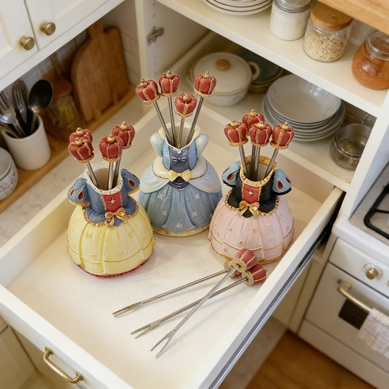 家用多功能小熊收納罐帶叉子水果餐具套裝