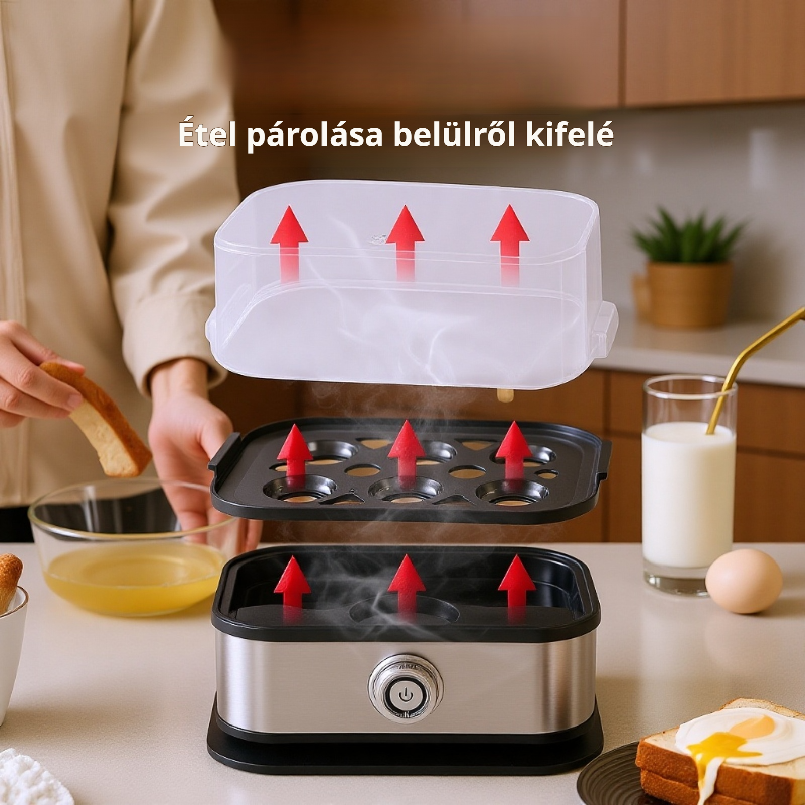 Egyszerűen tisztítható rozsdamentes acél tojásfőző