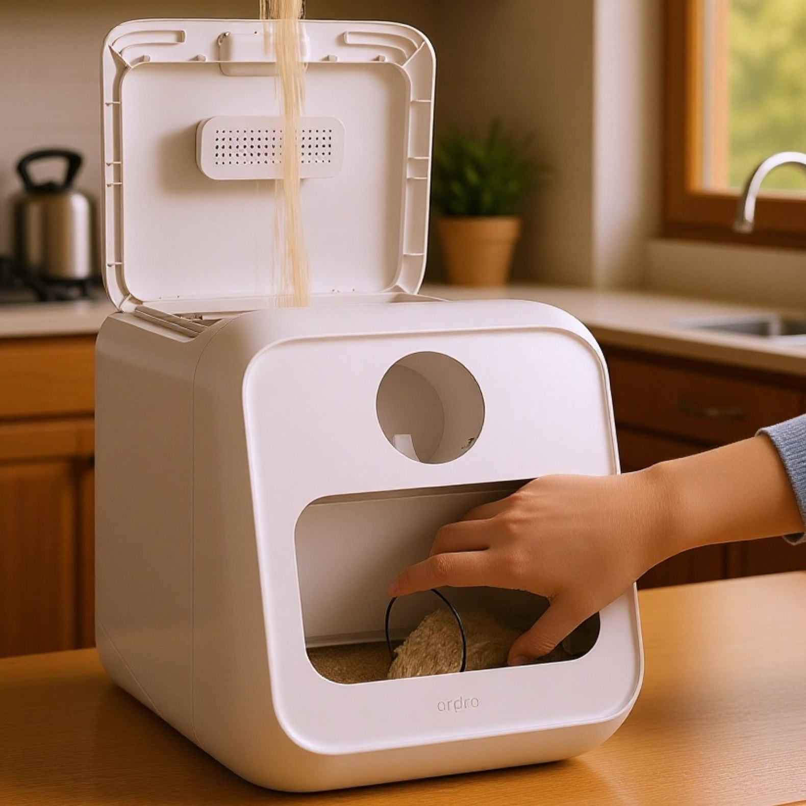 Automatický potravinářský zásobník na rýži s automatickým otevíráním a zavíráním