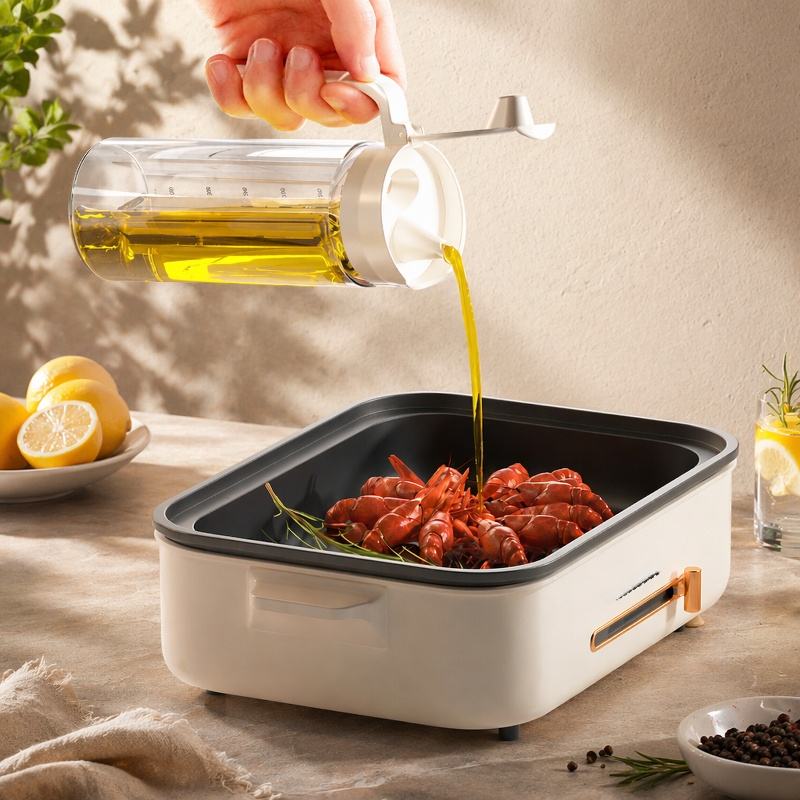 Bouteille d'huile en verre borosilicate grande capacité, anti-fuite