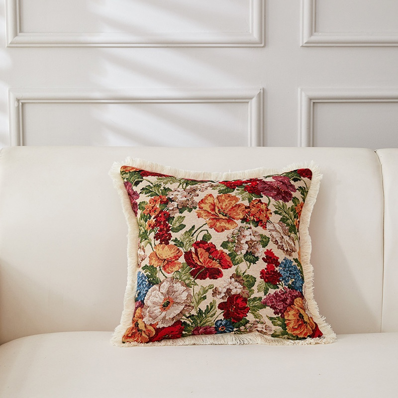 Coussin décoratif rétro en coton et lin