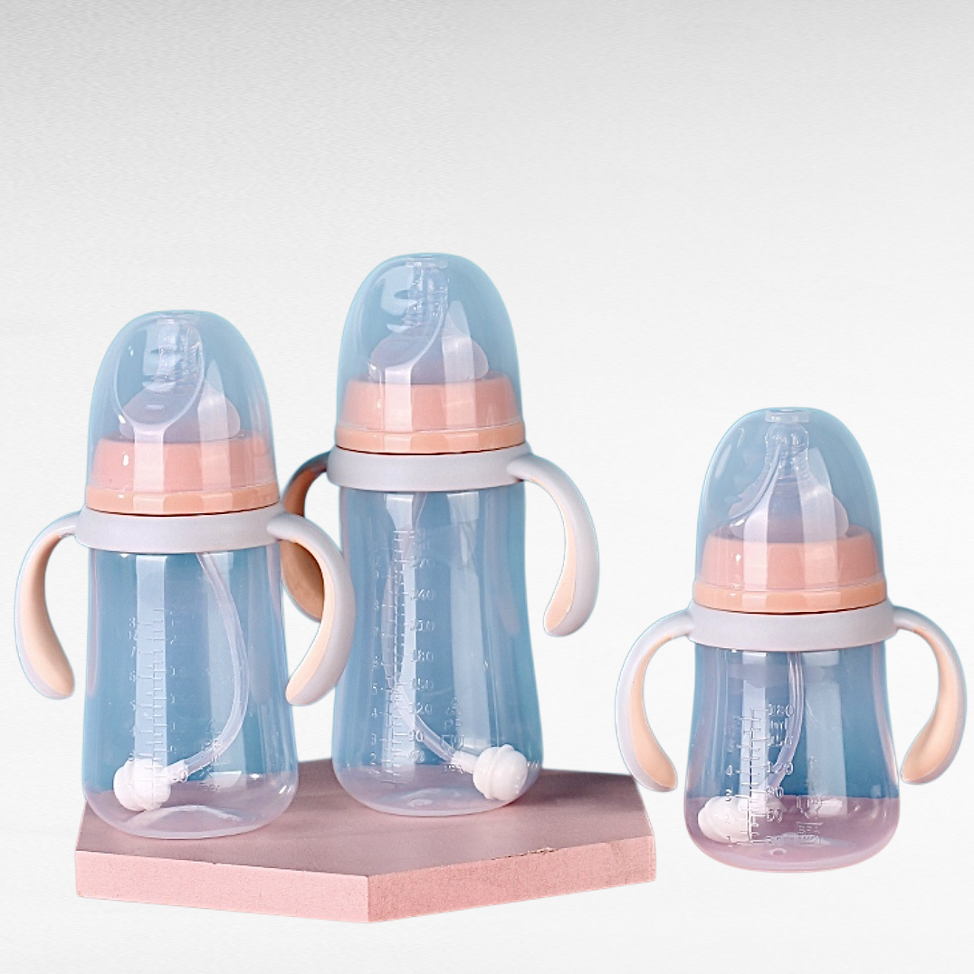 二色ハンドル広口ベビーフィーディングボトル（滑り止め設計）
