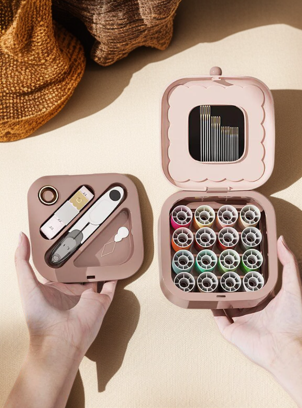 Cookie-shaped Sewing Box used for organizing threads and needles