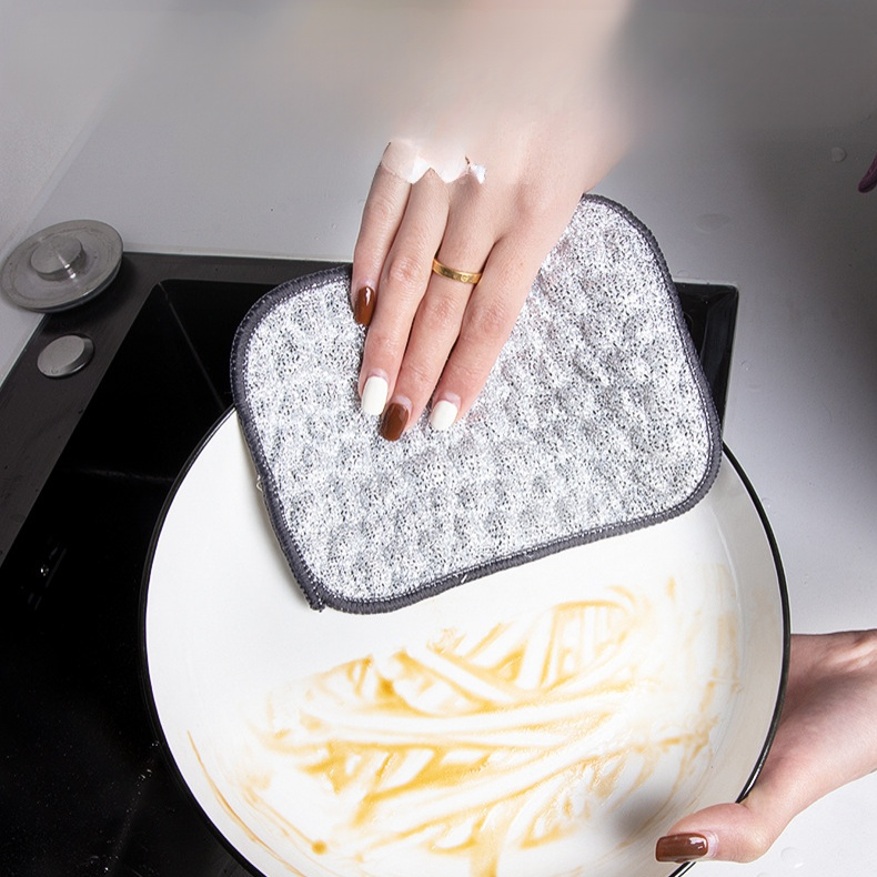 不易沾油抹布刷碗神器新款廚房專用銀絲棉紗洗碗巾雙層加厚