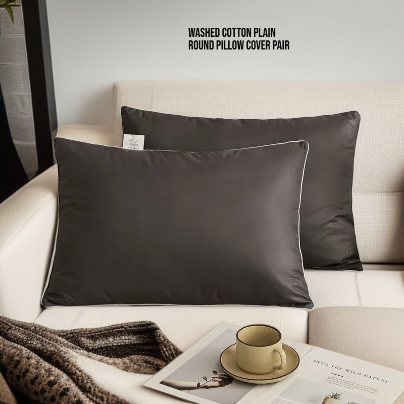Washed Cotton Plain Round Pillow Cover Pair (48*74cm) - Home Use