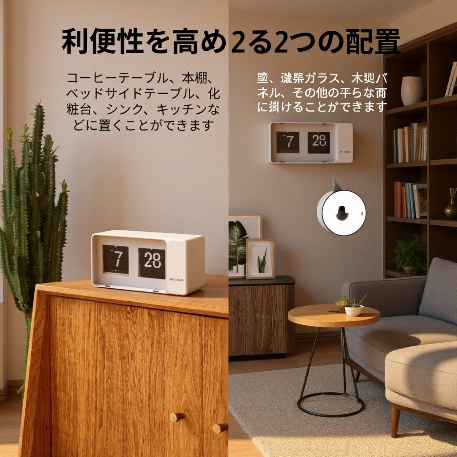  モダンなベッドサイドフリップクロック