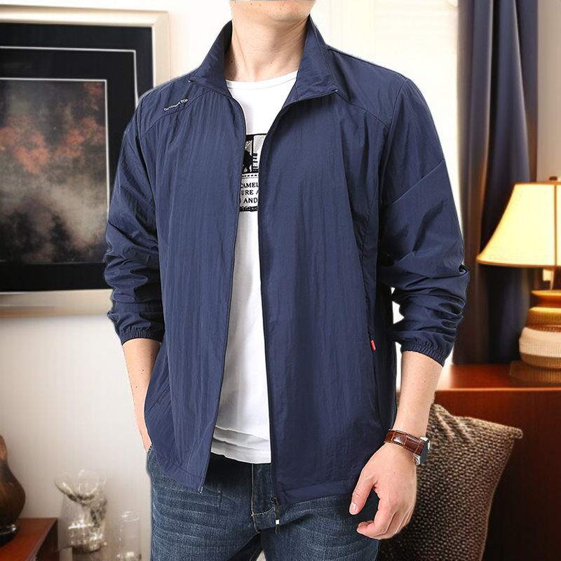 夏の屋外アイスシルク速乾日焼け止め服 薄手ジャケット スタンドカラー サンウェア 通気性アウター メンズ アウトドア サンウェア