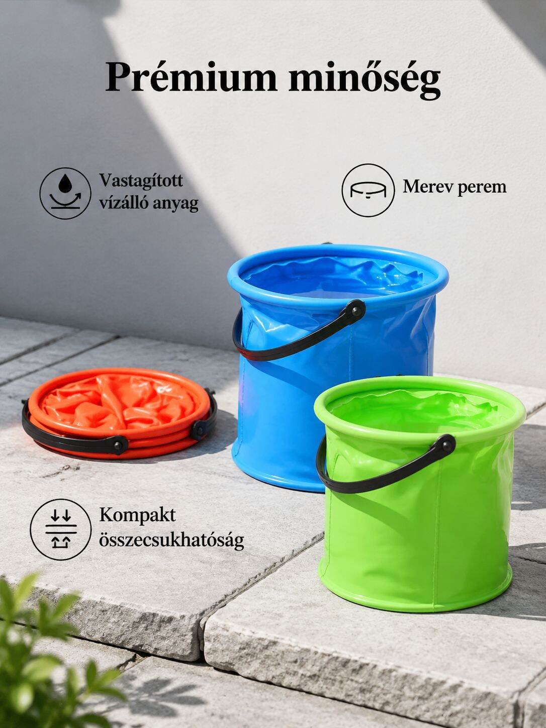 Könnyen tárolható kültéri vödör
