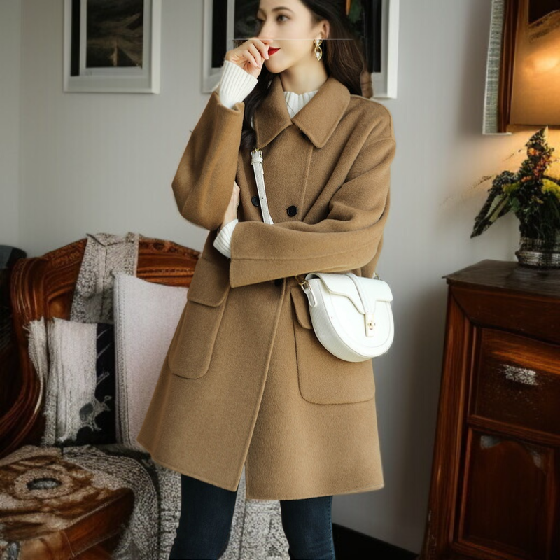 レディース厚手スリムツイードジャケット ミドル丈アップグレード・コットン・ツイード・コート