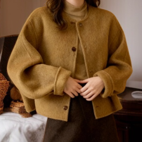 여성 겨울 양면 울 코트 루즈핏 라운드 숏 샤오샹 모직 코트