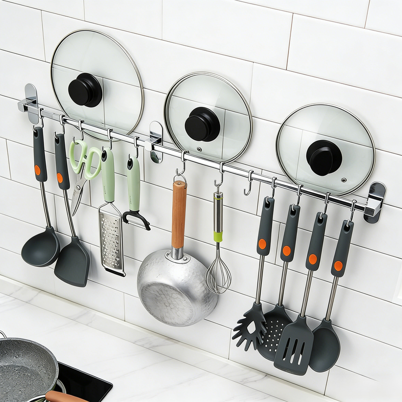 Wielofunkcyjny stalowy wieszak bez wiercenia do kuchni i łazienki