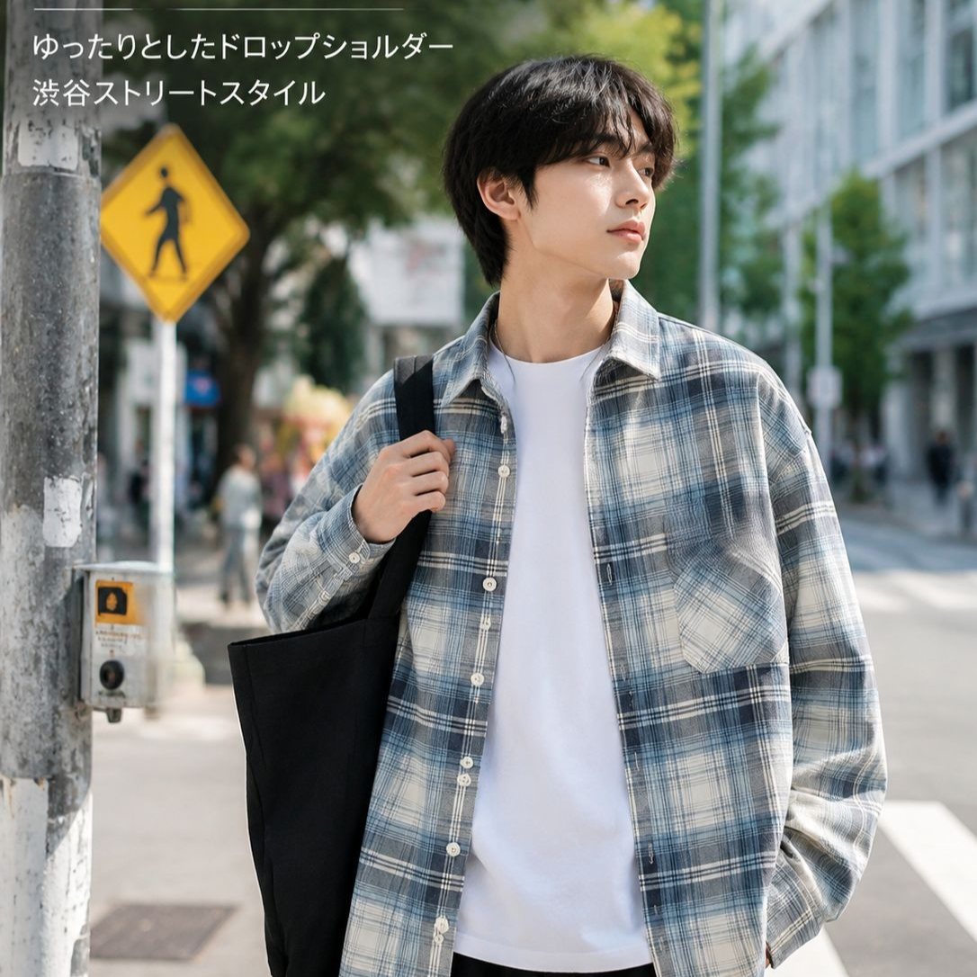 メンズゆったりカジュアル長袖シャツ