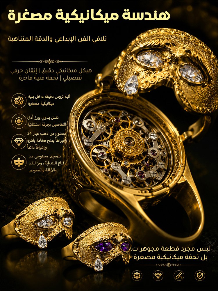 خاتم “دمعة العين” الحركي الميكانيكي، قابل للتعديل، عيار 24 قيراطا