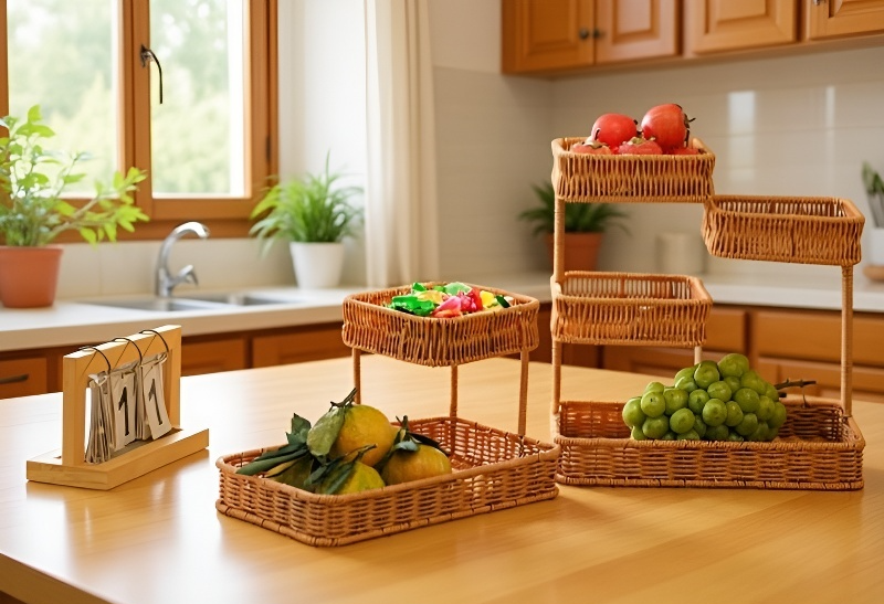 Cesta decorativa de ratán para frutas y verduras