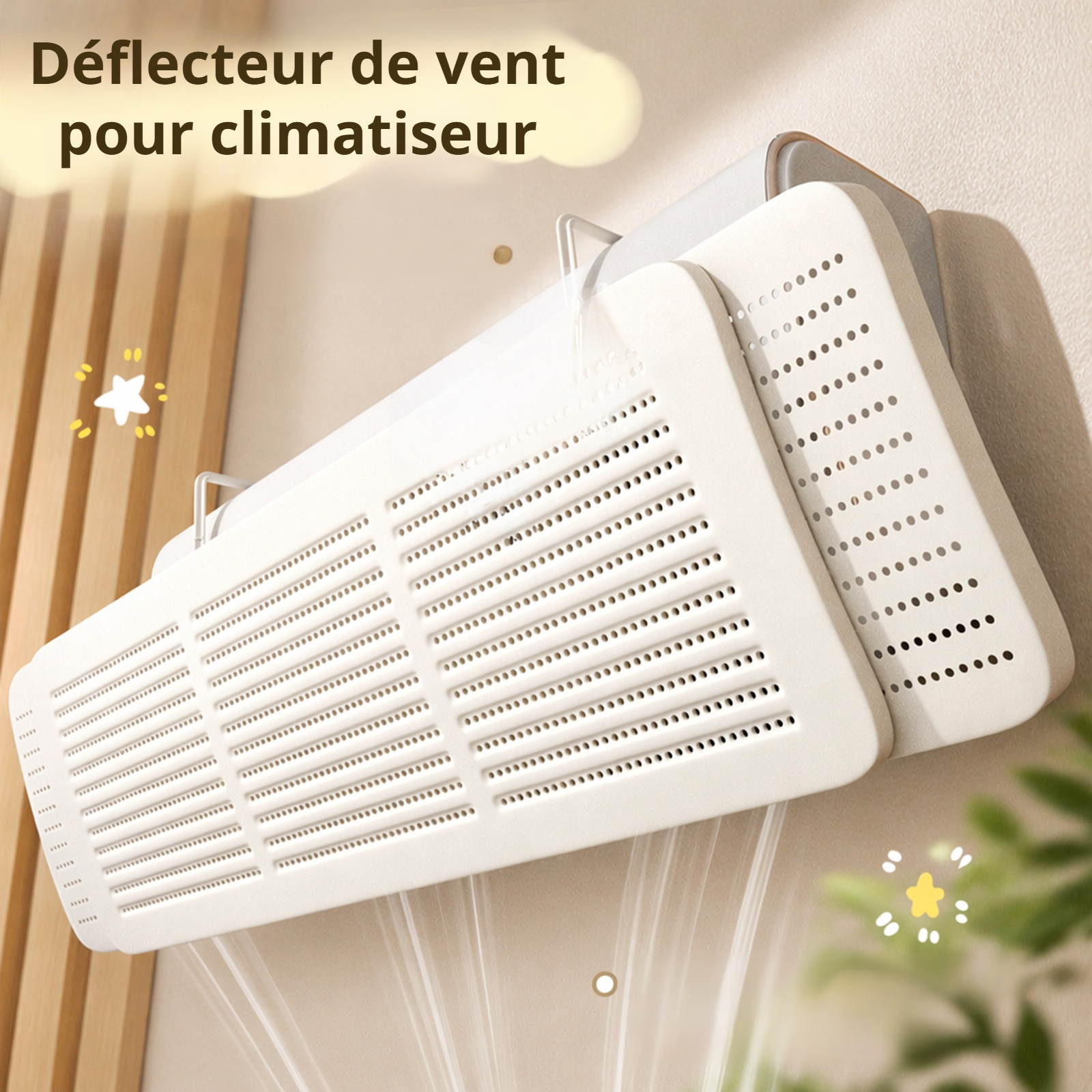 Déflecteur de climatisation anti-vent direct installé sur un climatiseur mural