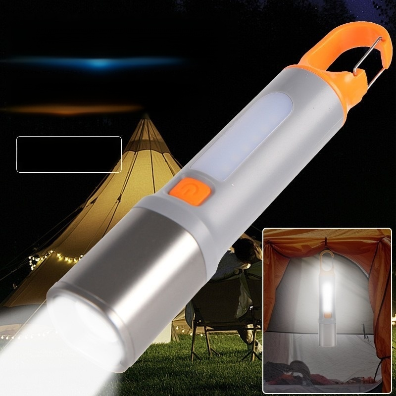 Flashlight outdoor long-range strong light hook telescopic zoom portable USB