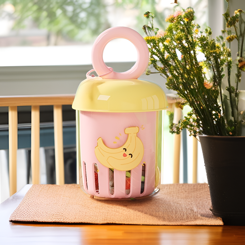 포크와 도파민 배출구가 있는 이중벽 과일 컵