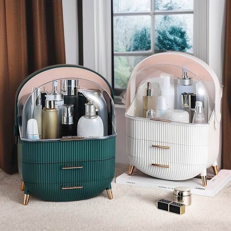 Cosmetic storage box with multiple compartments for makeup organization