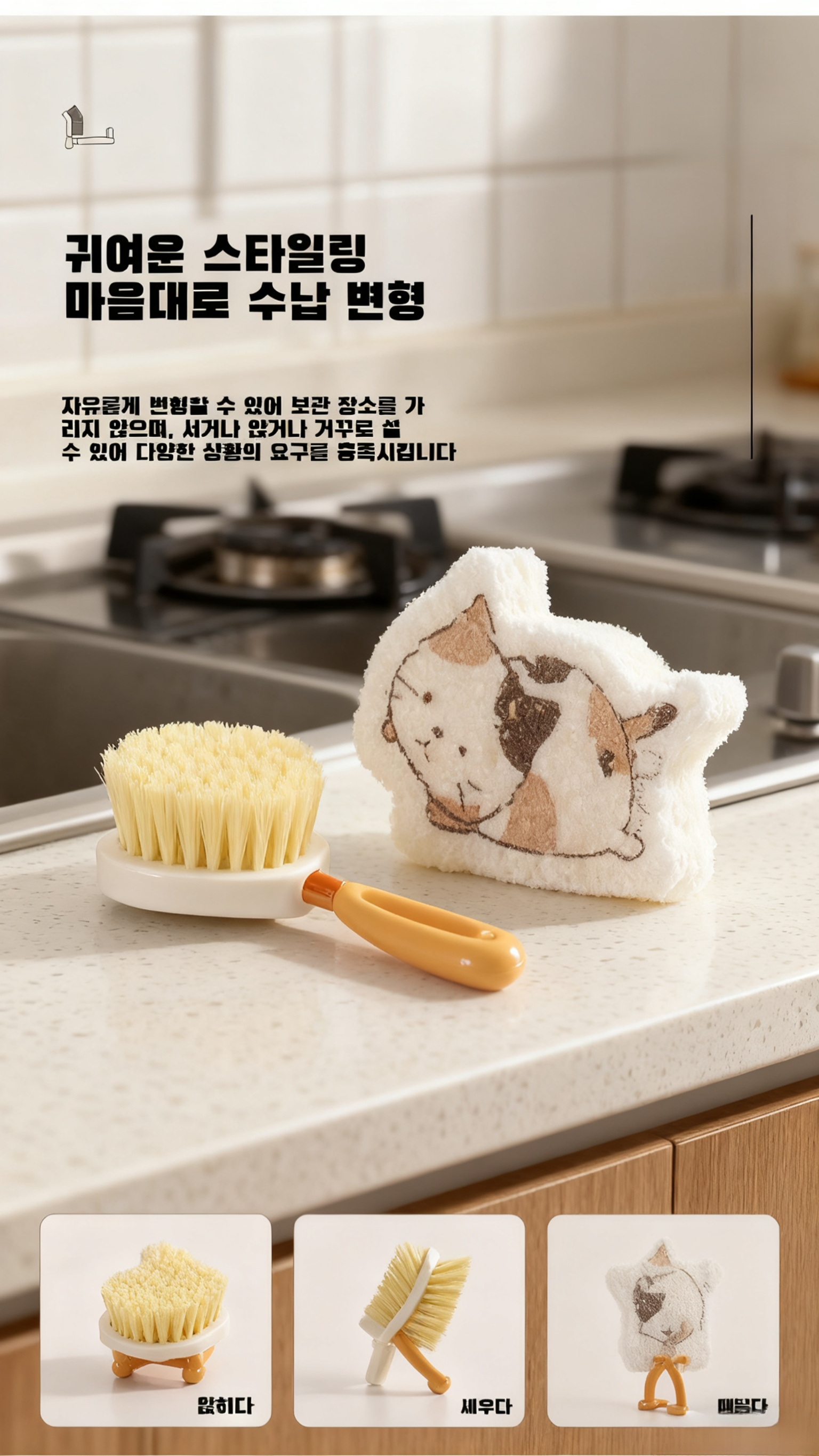 쉽게 접어서 보관 가능한 주방 브러쉬