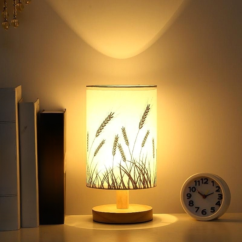 Solid Wood Table Lamp with Fabric Lampshade