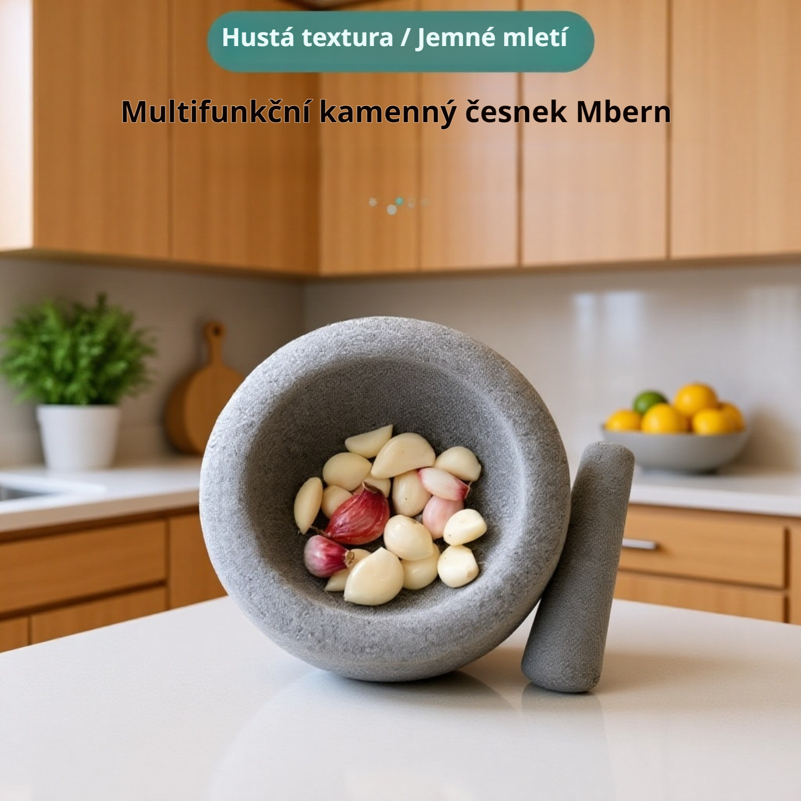 Kamenný hmoždíř a tlouček z granitu pro drcení koření