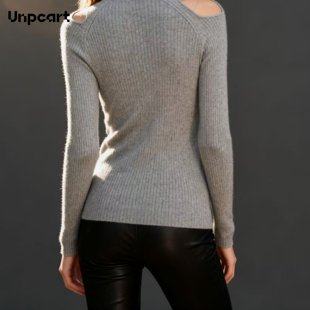 가을과 겨울을 위한 여성용 회색 두꺼운 울 니트 스웨터, 고급스러운 느낌, 몸에 꼭 맞는 허리 탑