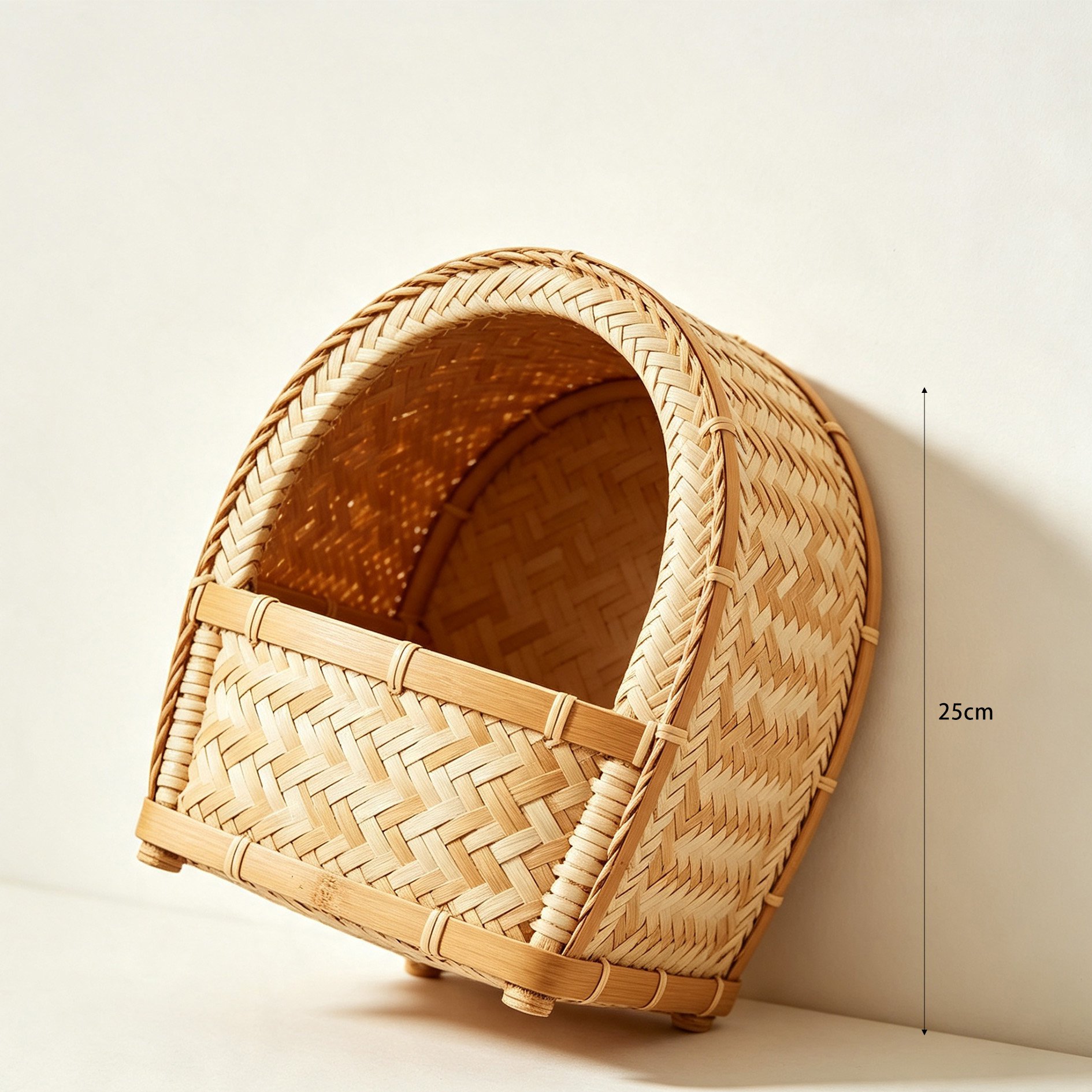 Bamboo and rattan wall organizer in living room decor