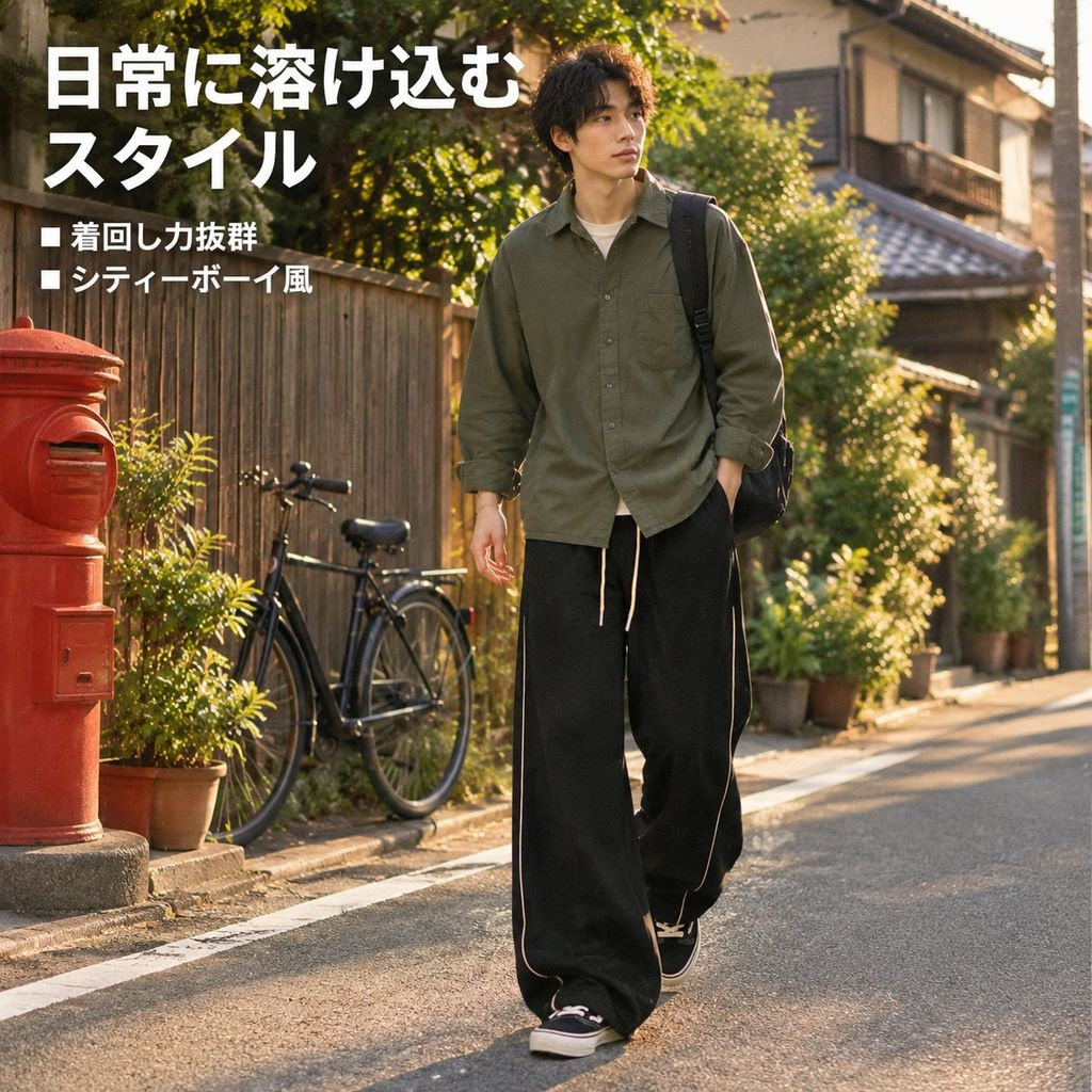 ゆったりシルエットのドレープ感ワイドパンツ