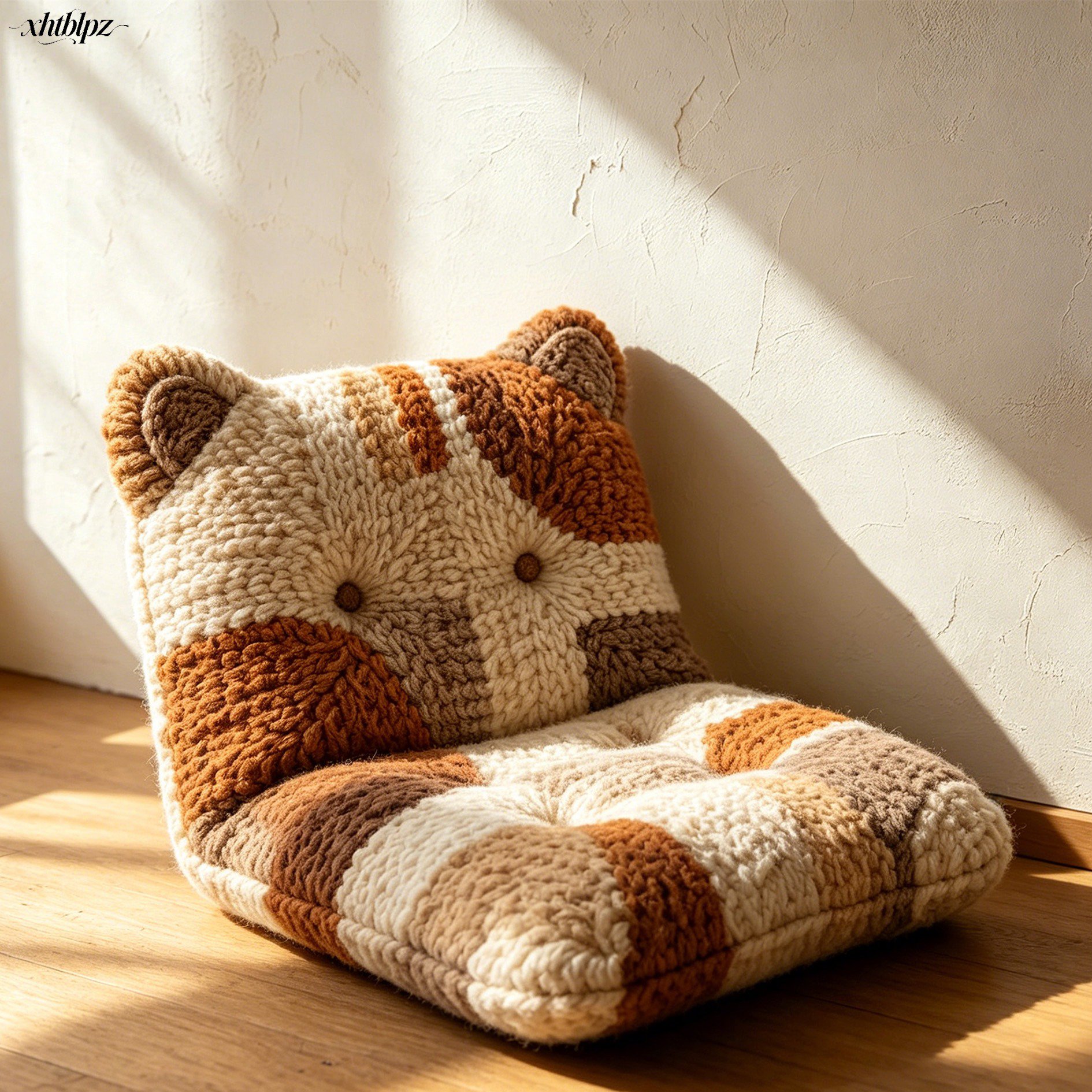 猫の形をしたニット製座布団2個セットの全体画像