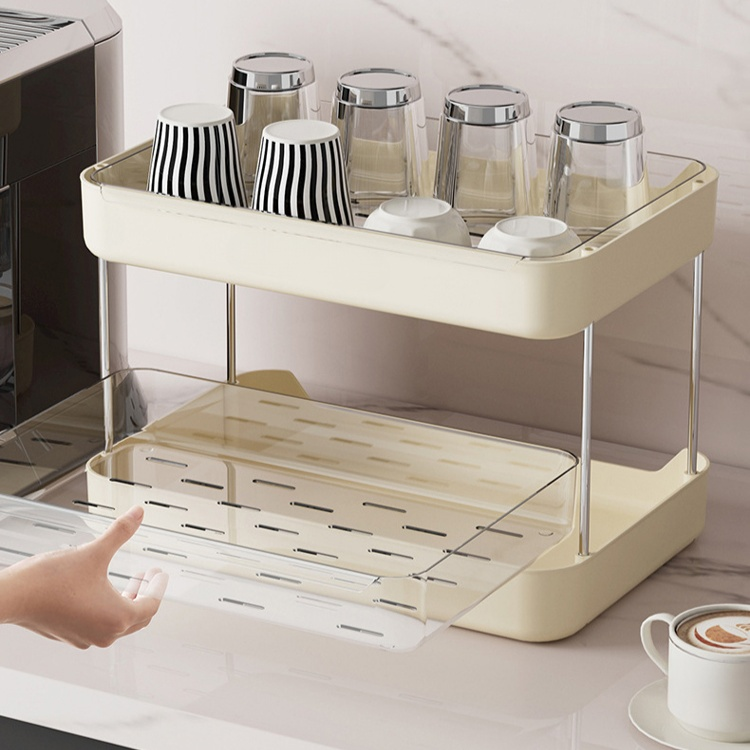 豪華家用杯子收納架 客廳桌面杯架 排水托盤