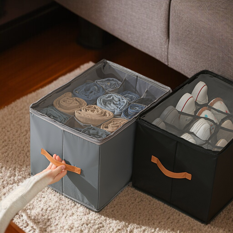 뚜껑 달린 비주얼 신발 케이스 다용도 체크 의류 수납 케이스 접이식 뚜껑 달린 비주얼 신발 케이스 신발 수납 케이스