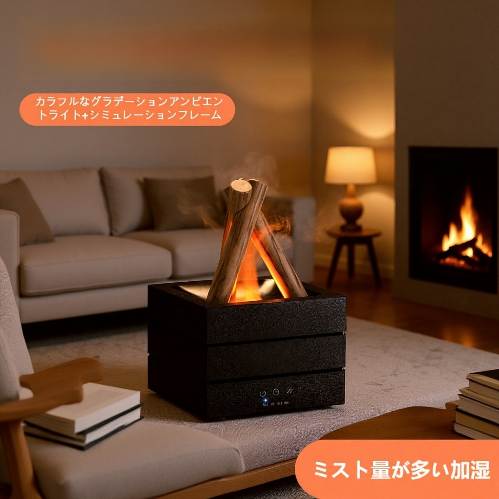 カラフル炎ランプ付きUSBデスクトップ加湿器