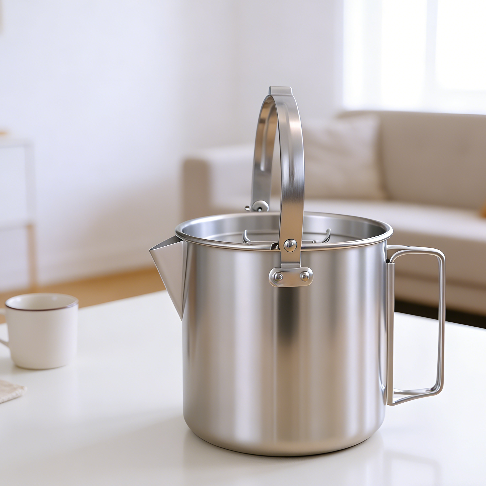 Durable outdoor kettle with folding handle