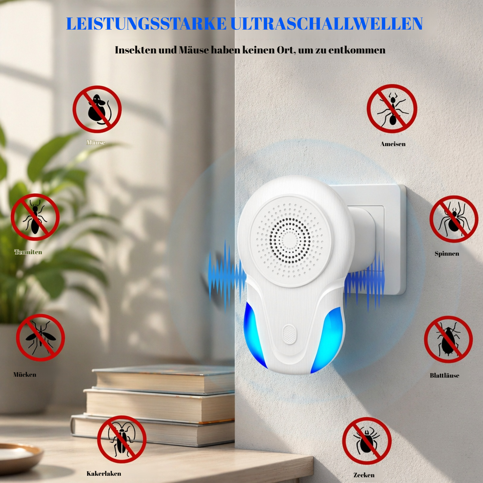 Multifunktionaler Ultraschall-Mäusevertreiber – Haushaltsgerät gegen Milben und Insekten