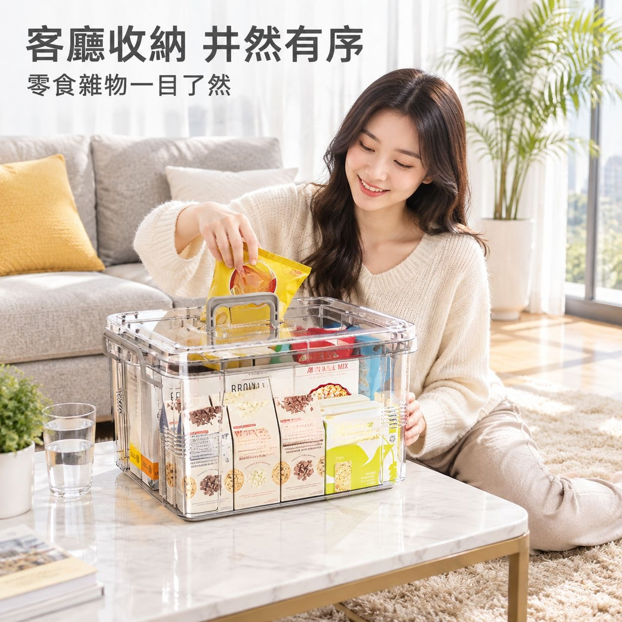 收納箱家用整理玩具零食雜物密封手提塑料框透明置物箱收納盒子