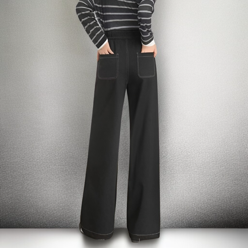 여성용 스트레치 니트 와이드 레그 진