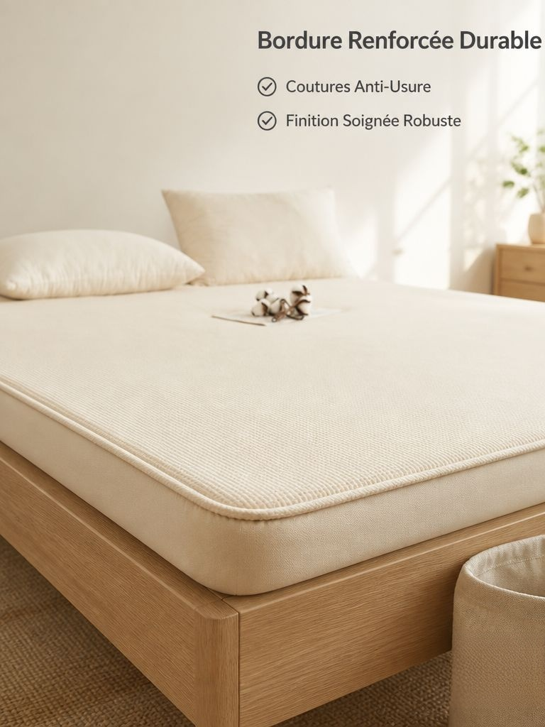 Surmatelas futon en coton posé sur un lit simple
