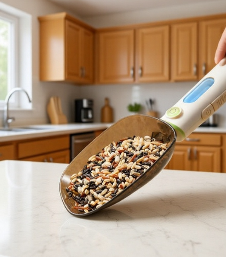 고정밀 계량스푼으로 분말 재료 측정하는 모습