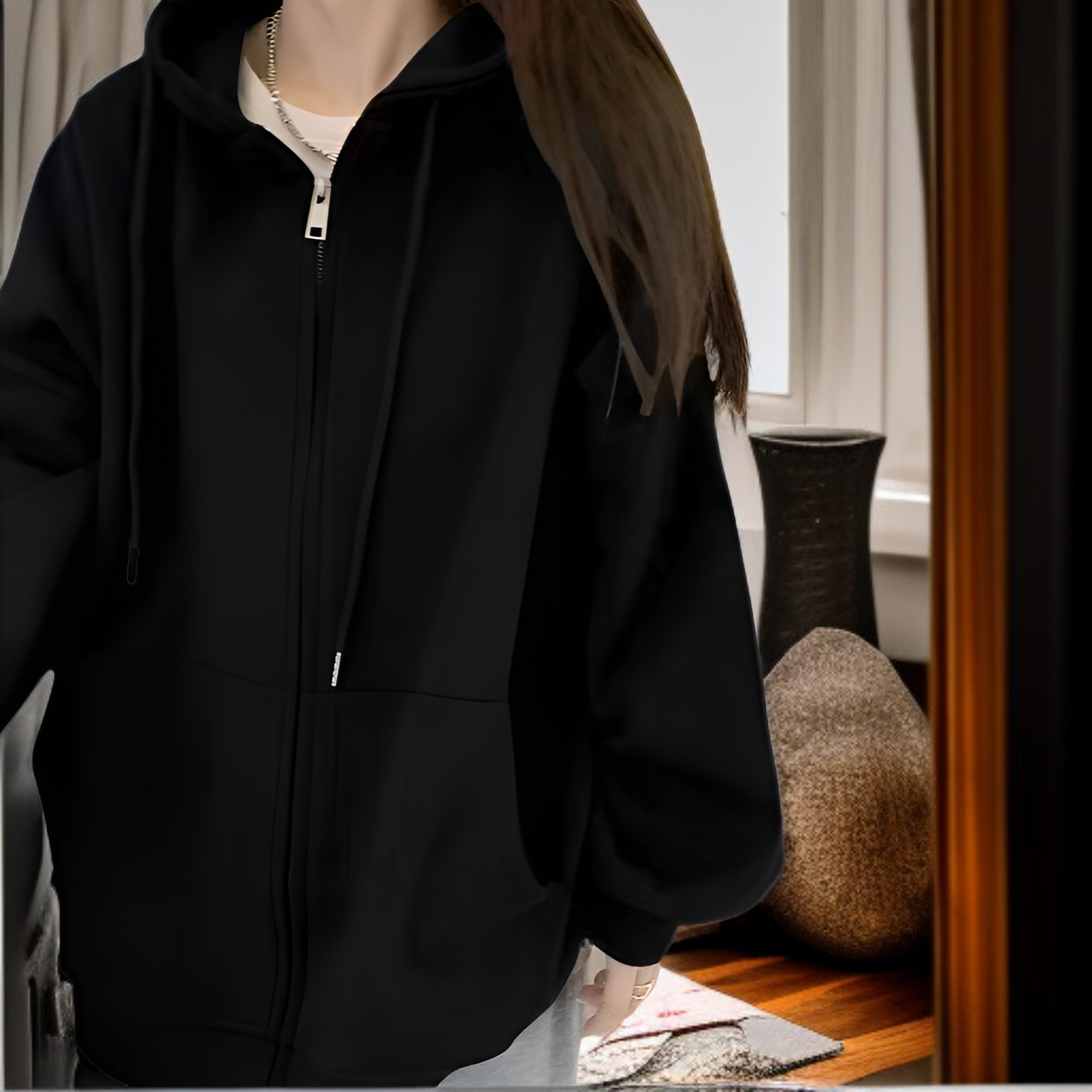 ゆったり グレー ジップアップ スウェットパーカー