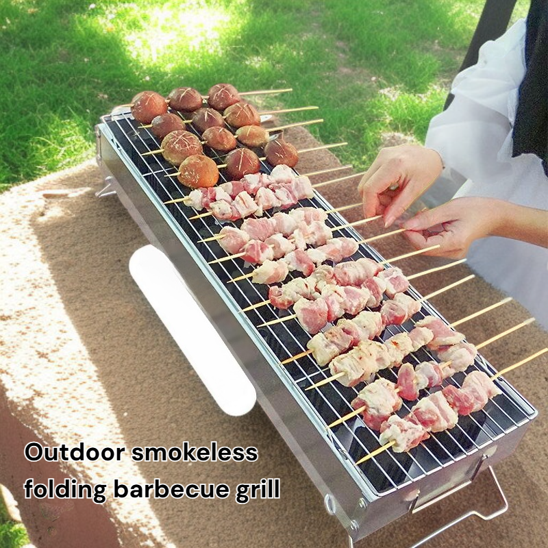 Outdoor smokeless folding barbecue grill