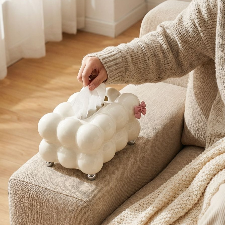 Minimalist tissue box blending with contemporary interior